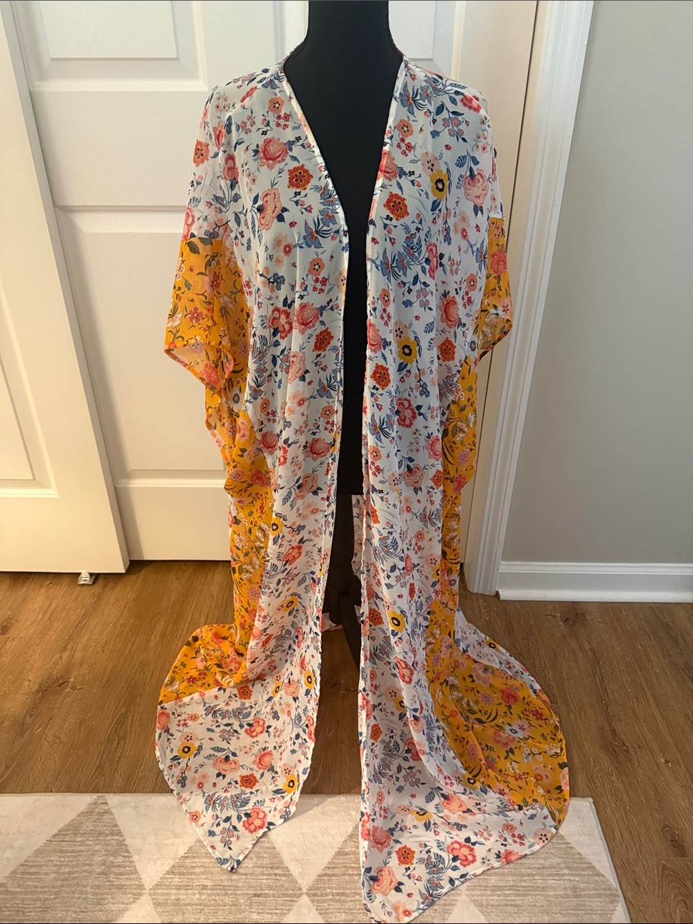 3/$20 Lane Bryant White Floral Boho Yellow Pink Sheer Kimono Cover-Up Summer O/S